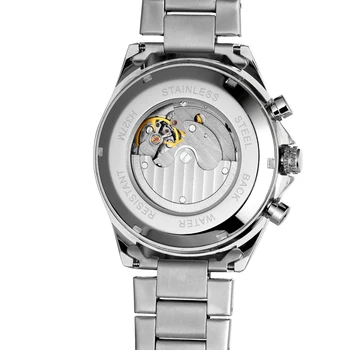 Forsining אופנה, Mens כוח מילואים עיצוב תאריך אוטומטי שעון לבן מכאני שעון יד פלדה אל חלד הלהקה זוהר השעון