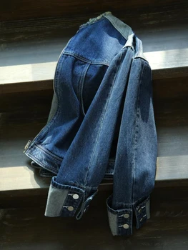 FTLZZ חדש האביב סתיו נשים וינטאג 'O-צוואר טלאים ג' ינס ג ' קט ליידי מזדמן אופנה כיסי רוכסן רופף מעיל קצר להאריך ימים יותר