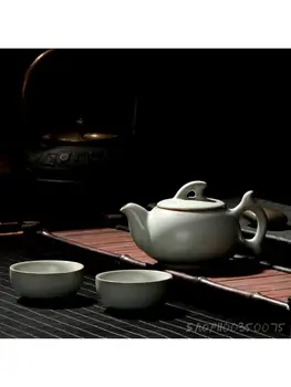 Guanjie קרמיקה נסיעות ערכת תה הביתה פשוט רטרו טייוואן Ru כבשן פתוח חתיכה קומקום תה ערכת תה קרמיקה