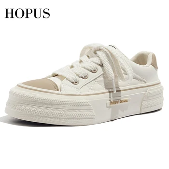 HOPUS נעלי האופנה לנשים 2023 חדש סתיו מזדמנים לנשימה עגול הבוהן אישה נעלי בד גופר, נקבה לבנה, נעלי ספורט
