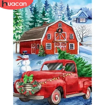 Huacan יהלום פסיפס הבית בחורף שלג רקמה, מלאכת יד הנוף יהלום ציור המכונית חג המולד DIY אמנות מתנה לשנה החדשה