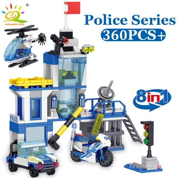 HUIQIBAO 8IN1 תחנת המשטרה של עיר אבני הבניין להגדיר מסוק המכונית כוחות מיוחדים, דמויות לבנים צעצועים חינוכיים לילדים