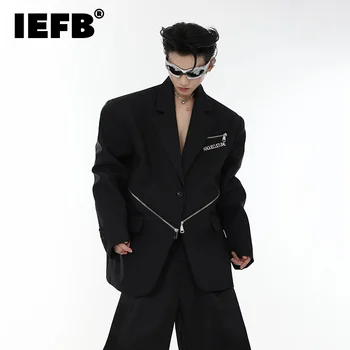 IEFB הסתיו החדשה החליפה המעיל של גברים מתכת כהה רוכסן סגנון כרית כתף בלייזרס רחוב מזדמן אופנה הלבשה עליונה 9C1340
