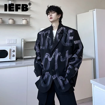 IEFB סגנון קוריאני יוקרה החליפה המעיל מגמה גברים סתיו חדש הדפסת תבנית מכתב מזדמן בלייזרס אישיות בגדי גברים 9C1870
