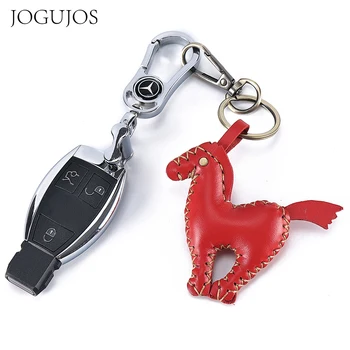 JOGUJOS פוני מחזיק מפתחות, קישוט אמיתי עור פרה חיה מפתח הרכב הטבעת תליונים נשים גברים מתנות עבודת יד, מחזיק מפתחות