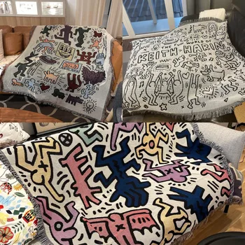 Keiths Harings שמיכה גרפיטי מבולגן פאזל לזרוק שמיכה ספה מכסה שיק Cobertor כיסוי אבק מיזוג אוויר השמיכה על המיטה.