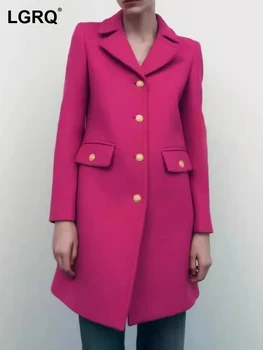 LGRQ 2023 אופנה מוצק צבע צמר מעיל נשים אלגנטית טמפרמנט נישה עיצוב נשי צמר מעיל הסתיו 19F3700