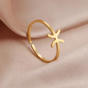 LIKGREAT נשים זודיאק טבעות נירוסטה 12 כוכבים טבעת פתוחה אופנה זוג טבעות יום הולדת יום נישואין מתנות לנשים