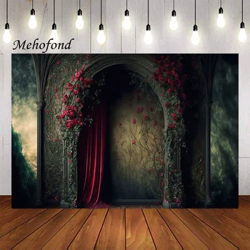 Mehofond צילום רקע קשת הדלת ורד אדום פרח וילון ילד יום ההולדת דיוקן החתונה עיצוב רקע תמונה Studi