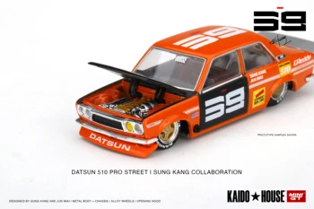 Minigt Kaido הבית 1/64 הדטסון 510 Pro רחוב SK510 כתום KHMG004 Diecast Model אוסף המכוניות מהדורה מוגבלת תחביבים צעצועים