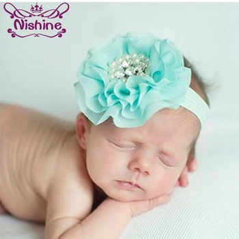 Nishine 15 צבעים ילדים ילדים ילדות פנינה יהלום שיפון פרח לשיער הכובעים התינוק לשיער הראש חתיכה אביזרים מתנות