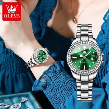 OLEVS 9945 קוורץ של נשים שעונים רצועת עור קלאסית המקורי יוקרה גבירותיי שעון זוהר עמיד למים שעון לנשים