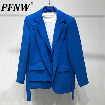 PFNW סתיו חדש לגברים אישיות מוצק צבע מזויף שני חלקים בלייזרס אופנה קוריאנית חופשי מזדמן תכליתי רחוב חליפות 28A3704