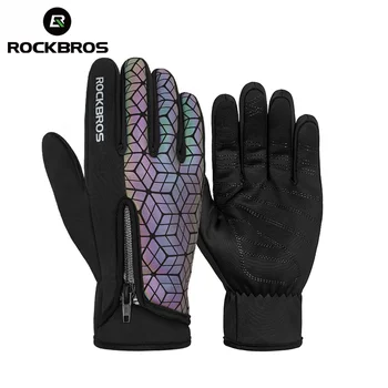 Rockbros סיטוני כפפות חורף מסך מגע תרמי צמר טיפוס סקי אופניים כפפות Windproof חם, כפפות רכיבה על אופניים S077-8