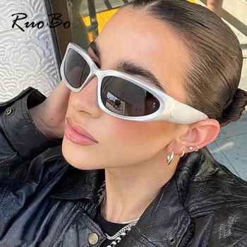 RUOBO מעצב מותג Y2k פאנק משקפי שמש ספורט נשים כיכר UV400 משקפי גוונים גברים אופנה היפ הופ מראה צבעוני Eyewear
