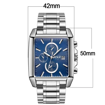 Sdotter מלבן אופנה גברים שעון יד פלדה אל חלד רצועת שעון עסקי מזדמן שעוני ספורט עמיד למים גדול חיוג השעון הגברי.