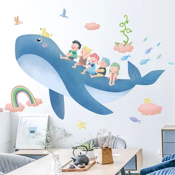 [SHIJUEHEZI] לווייתנים בעלי חיים מדבקות קיר DIY קריקטורה חדרי ילדים מדבקות קיר עבור חדר השינה של תינוק ילדים ילדים קישוט הבית