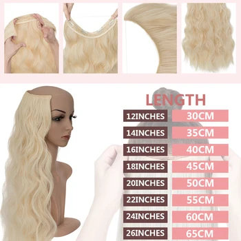 Snoilite סינטטי 20-24inches חוט בלתי נראה מלאכותי תוספות שיער 4 קליפ מזויף שווא שיער גלי ארוך חתיכה בלונדינית על אישה.