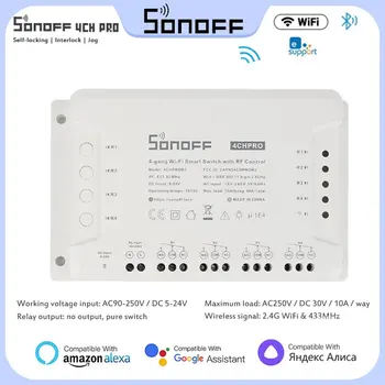 Sonoff 4CH Pro R3 10A /כנופיה 4 ערוץ Wifi חכם להחליף 433 מגה-הרץ RF שלט Wifi אורות מתג תומך 4 מכשירים עובד עם אלקסה