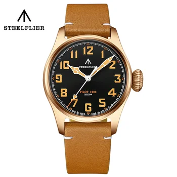 STEELFLIER הרשמי SF740VS יוקרה שעון היד הגדול הכתר שוויצרי ירוק זוהר 200 מ ' עמיד למים VH31 Movt גברים ברונזה קוורץ שעונים