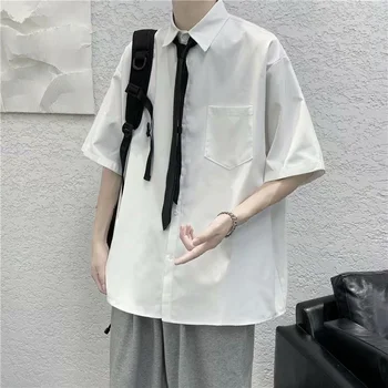 SYUHGFA יפנית אביזרי סגנון חולצות לגברים 2023 קיץ, שרוול קצר חולצות מזדמנים רופף אופנה זכר להנמיך צווארון החולצה.
