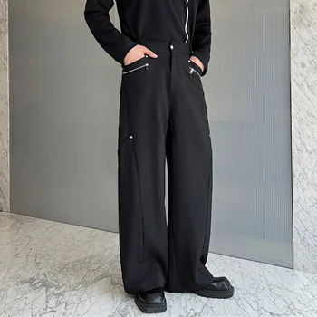 SYUHGFA קוריאנית יוקרה המכנסיים 2023 סתיו מגמה חדשה של גברים אופנתיים אחוי רוכסן נישה עיצוב מזדמן באגי Treousers