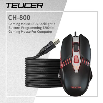 Teucer CH-800 USB Wired Gaming Mouse RGB תאורה אחורית 7 לחצני תכנות 7200dpi עכבר משחקים על המחשב