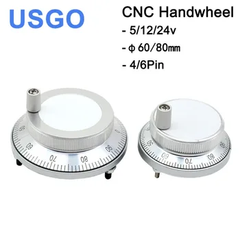 USGO CNC Pulser Handwheel 5/12/24V 6pin דופק 100 ידנית Pulse Generator גלגל יד מכונת CNC 60 מ 