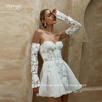 Verngo 2023 קו קצר תחרה אפליקציה שמלות כלה גינה מתוקה דופק שרוולים מיני סקסי שמלות כלה החלוק de mariage
