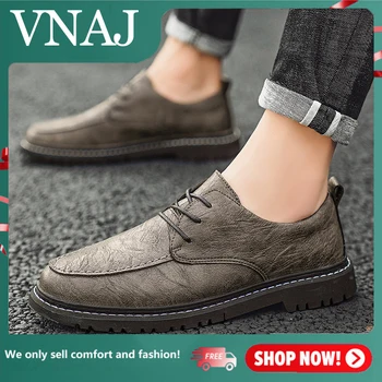 VNAJ גברים באיכות גבוהה נעלי עור אמיתיים נעלי עור גברים דירות קל נהיגה נעלי עור נעלי גברים נעליים מזדמנים