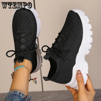 WTEMPO אישה לנשימה רשת מזדמנים נעלי ספורט נעליים שטוחות רשת רך ונוח ריצה נעלי ספורט סניקרס נעלי האופנה