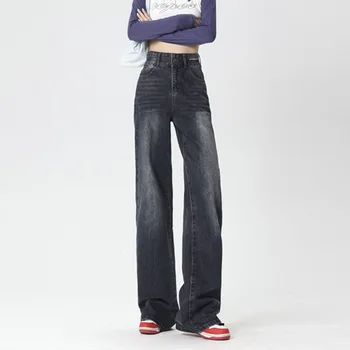 Y2K Harajuku ג 'ינס גבוהה המותניים אופנת רחוב ג' ינס באגי היפ-הופ נשים מכנסיים ישר רחב ג ' ינס רגל כל-התאמה 2023 חדש