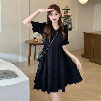 Yanling בסגנון צרפתי V-צוואר שמלה של נשים קיץ חדשות חוש עיצוב נישה מזג הפבורן סגנון שמלה שחורה קטנה