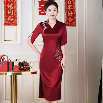 Yourqipao Cheongsam 2023 סינית מסורתית סאטן רקמת האמא של הכלה שמלות ערב לחתונה מסיבת אורח הנשף