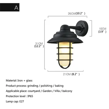 ·מתכתי רטרו, מנורות קיר חיצוניות קלאסית תאורת LED אטימות IP65 פמוטים הביתה מרפסת וילה