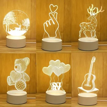אהבה רומנטית 3D אקריליק אור LED לילה USB מנורה תפאורה חג המולד מסיבת יום הולדת יום האהבה השינה ילד מתנה מנורת שולחן