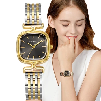אופנה 2023 נשים פשוט ריבוע קטן קוורץ שעון יוקרה גבירותיי נירוסטה עם זהב רצועת עסקים שעון שעון יד