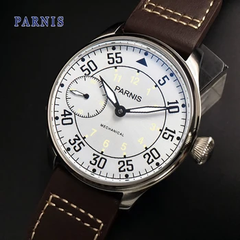 אופנה Parnis 44mm כסף תיק היד מכני מתפתל שעון במקרה נירוסטה יד רוח שעונים של גברים relogios masculino