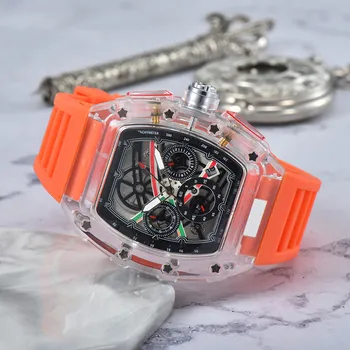 אופנה חדשה יוקרה Rm מותג פנאי ספורט קוורץ 6-pin לוח שקוף סיליקון האישה שעון שעון יד אדם במפעל מכירות