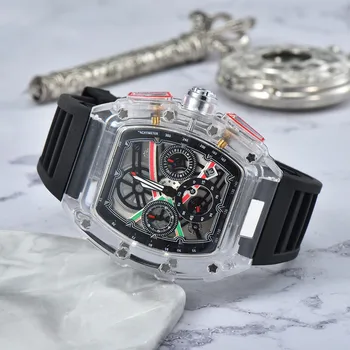 אופנה חדשה יוקרה Rm מותג פנאי ספורט קוורץ 6-pin לוח שקוף סיליקון האישה שעון שעון יד אדם במפעל מכירות