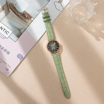 אופנה נשים שעון רצועת עור פאר מודרני מזג שעון נשים קוורץ שעון יד נשים, שעון