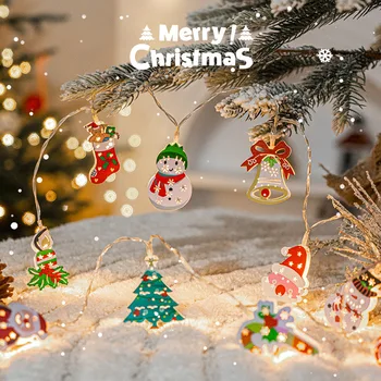 אור Led פתית שלג עץ חג המולד תלויה מחרוזת אור סנטה פעמונים מחרוזת אורות חג המולד קישוט