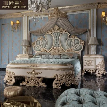 אירופה מיטה זוגית חדר השינה 2m המיטה הגדולה 1.8 מ ' מיטה זוגית בסגנון אירופאי מעץ מלא מיטה יוקרה וילה מיטת הכלולות