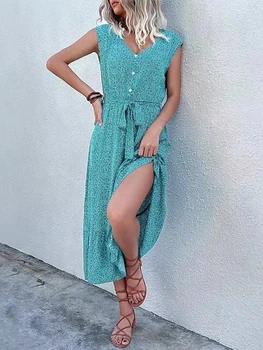 אישה שמלת קיץ בוהמיה אופנה שמלה מפוארת של נשים שמלת חופשה פסטיבל תלבושת נשים הדפס שרוול קצר בגדי החג