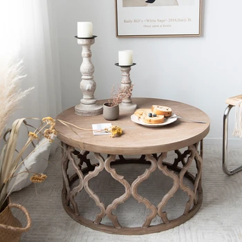 אמריקאי יצירתי שולחנות קפה פנאי ריהוט הסלון המודרני סלון עץ עגול שולחן רטרו Homestay ספה שולחן צד