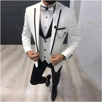 אנשי עסקים בחליפות Slim Fit 3 חלקים מזדמנים השושבינים בחתונה לשיא דש טוקסידו רשמית תחפושת Homme (קט+מכנסיים+וסט)