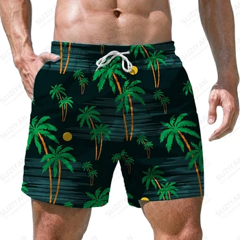 אנשים של קיץ שחייה קצרים עץ קוקוס הדפסת 3D בגד ים מזדמנים ספורט קצרים חוף הוואי סגנון קצרים חוף
