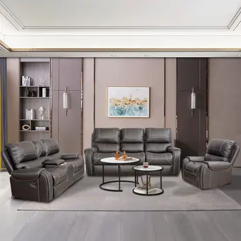 אפור דמוי עור שכיבה הספה הספה להגדיר 1+2+3 קל להרכבה מקורה הרהיטים בסלון