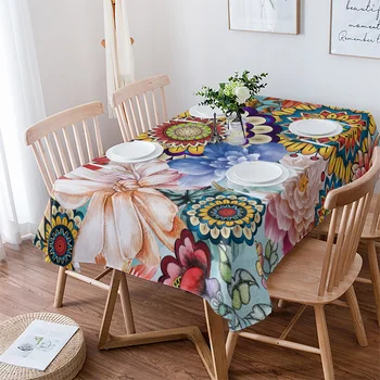 בוהמי מנדלה פרח מפת שולחן עמיד למים שולחן האוכל צד מלבני סיבוב המפה הטקסטיל לבית של מטבח קישוט