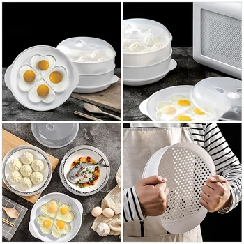 ביצה תבניות ירקות מיקרוגל תנור רב-תכליתי ציוד מטבח פלסטיק לבן מכין ביצים בצורת לב.